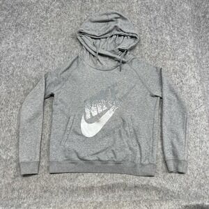 Nike Hoodie Womens L Gray Silver Metal Rally Funnel Fleece Pullover‎ Sweatshirt